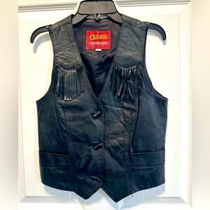 Vintage Gypsy Boho Biker Core Leather Fringed Vest w toggle buttons